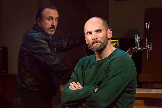 Declan Conlon and Patrick O’Kane in the Abbey Theatre production of Owen McCafferty’s QUIETLY, directed by Jimmy Fay on the Peacock Stage.  Photography by Anthony Woods.